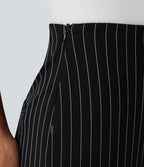 Pantalon tailleur rayé taille haute jambe droite avec poches