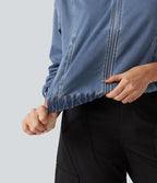 Veste en jean Halara Flex™ à col montant avec manches longues, zip et poches