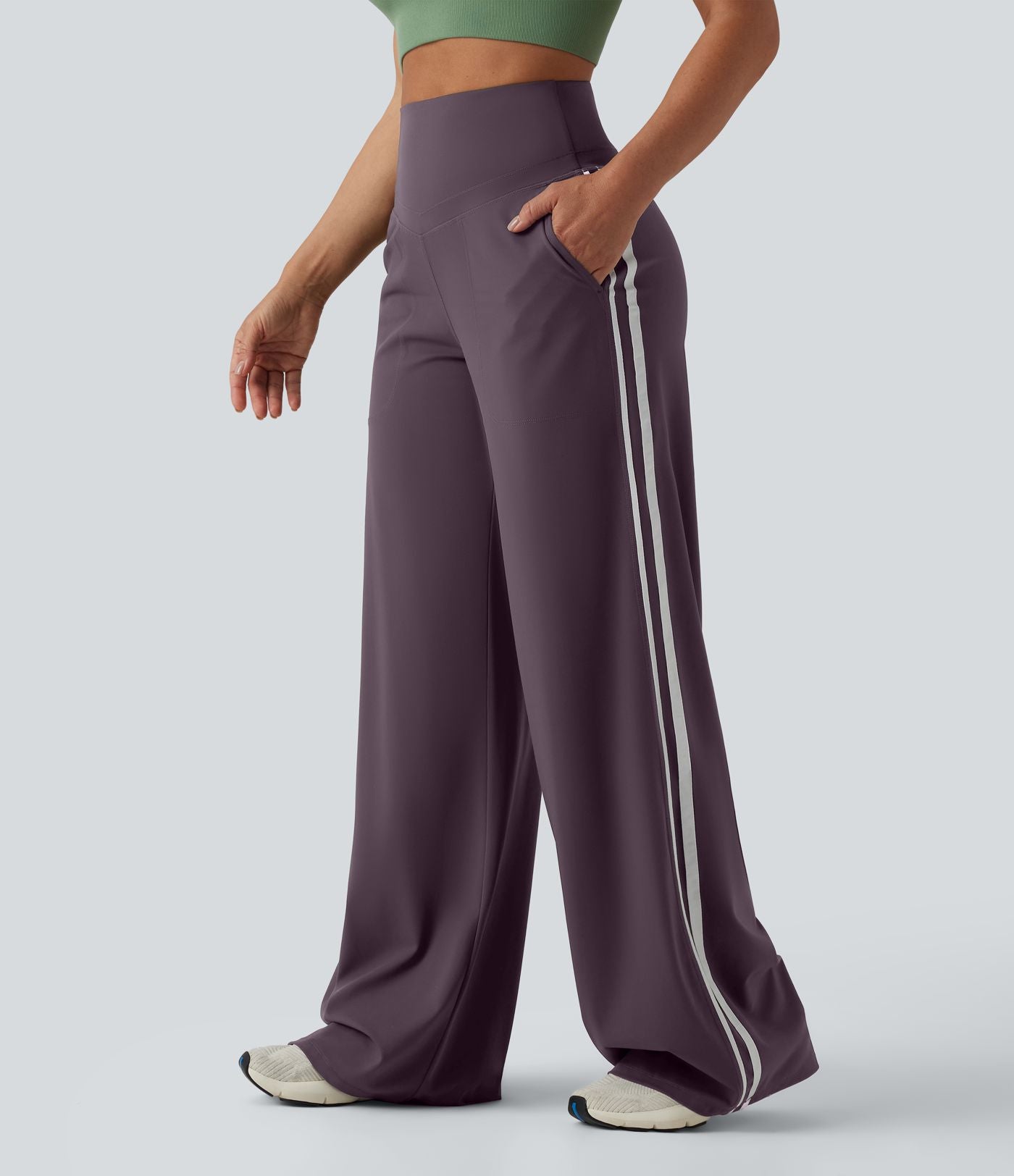 Pantalon ample yoga Halara UltraSculpt™ taille haute gainant à rayures color block avec poches