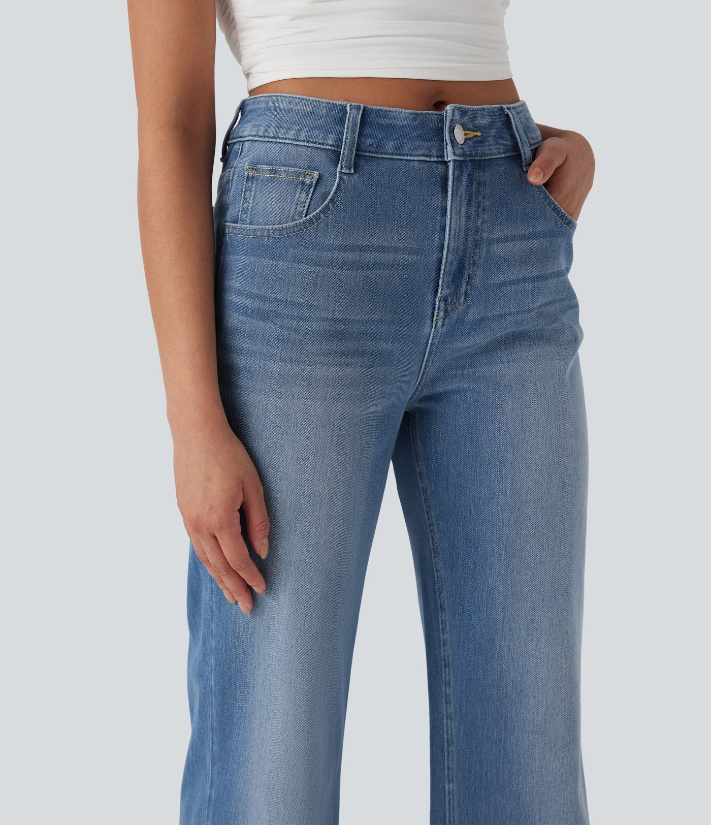 Jean décontracté Halara Flex™ jambe droite taille mi-haute ourlet retroussé avec poches
