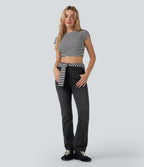 Halara Flex™ Jean évasé casual délavé taille haute gainant avec poches