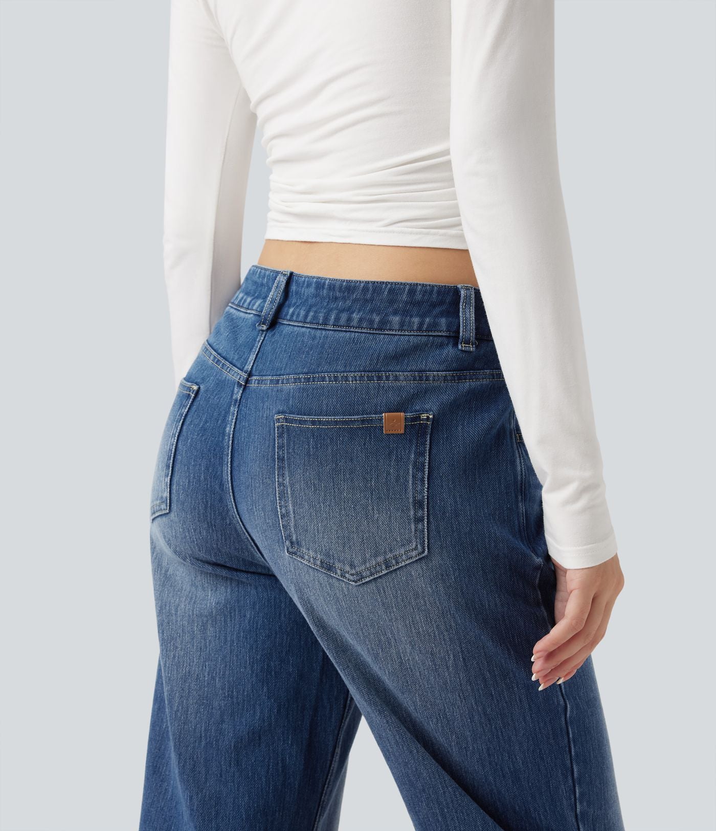 Jean décontracté Halara Flex™ asymétrique jambe droite taille basse avec poches