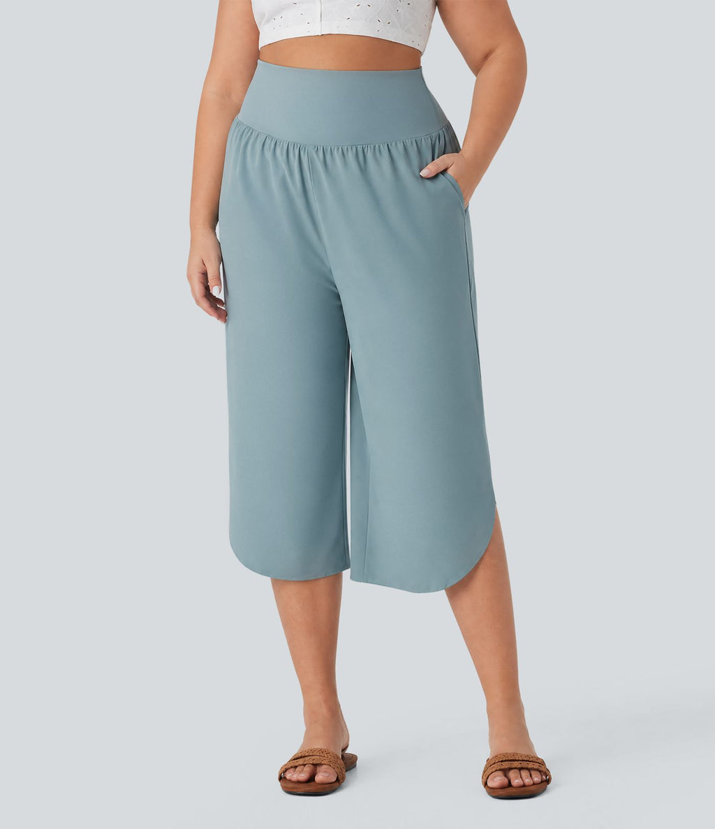 Pantalon capri grande taille Breezeful™ taille haute gainant à ourlet arrondi séchage rapide avec poches