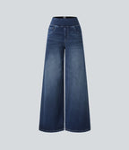 Halara Flex™ Jean Large Casual Taille Haute Poches Multiples Tricot Extensible Délavé