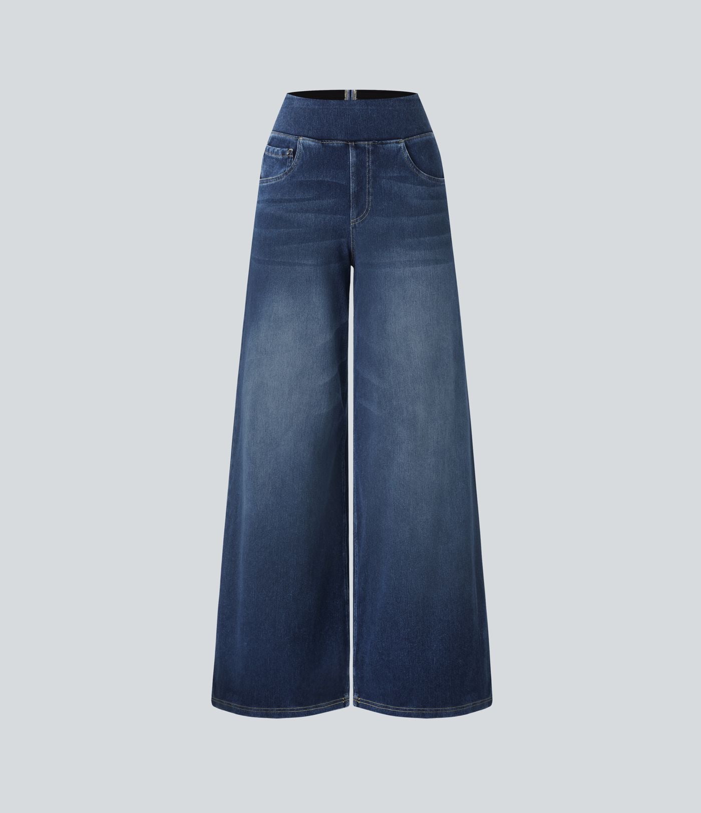 Halara Flex™ Jean Large Casual Taille Haute Poches Multiples Tricot Extensible Délavé