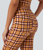 Pantalon décontracté bootcut à carreaux cool touch, taille haute, avec poches