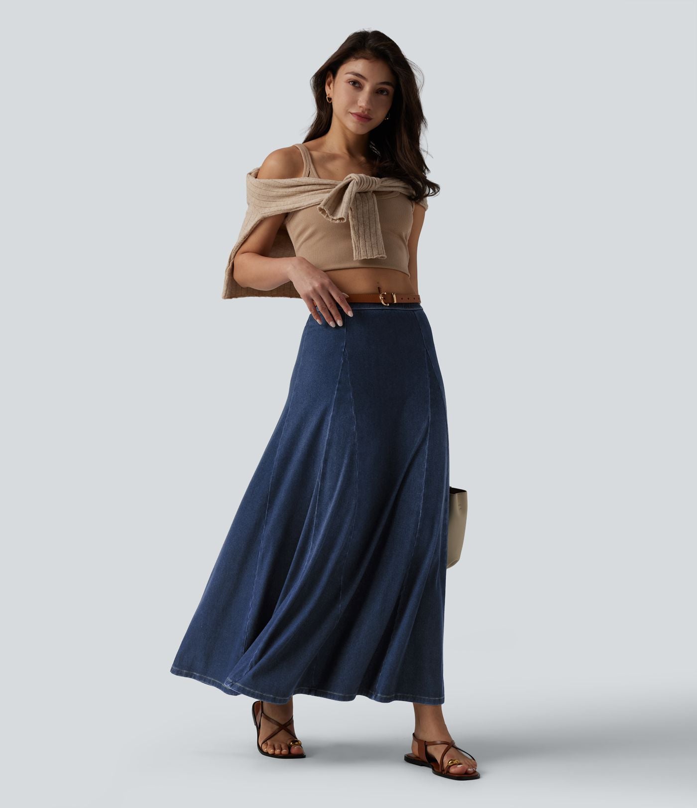 Halara Flex™ Jupe longue fluide casual taille mi-haute en lyocell drapé, bas sirène