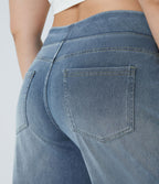 Halara Flex™ Jeans Larges Casual Taille Haute Multiples Poches Lavés Élastiques et Tricotés Grande Taille