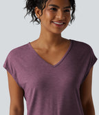 T-shirt décontracté chiné ample à manches courtes et col V