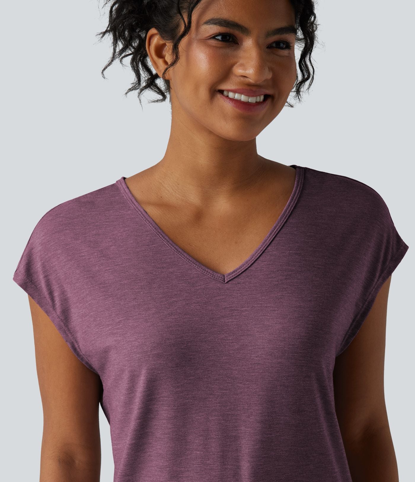 T-shirt décontracté chiné ample à manches courtes et col V