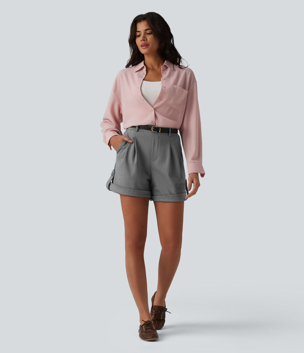 Short casual à rayures 12,5 cm taille haute avec poches