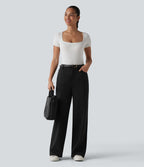 Halara Flex™ Pantalon tailleur droit taille haute à chevrons avec poches