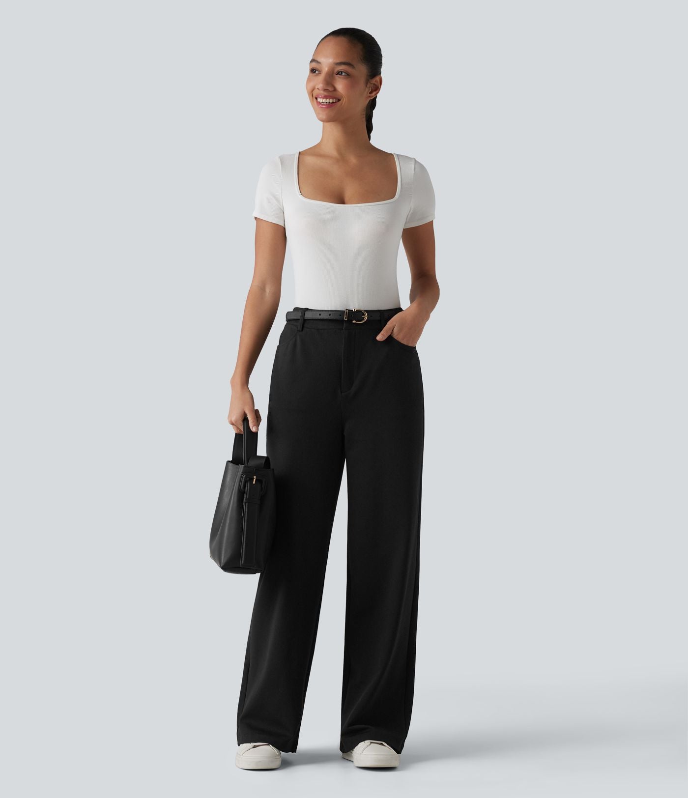 Halara Flex™ Pantalon tailleur droit taille haute à chevrons avec poches