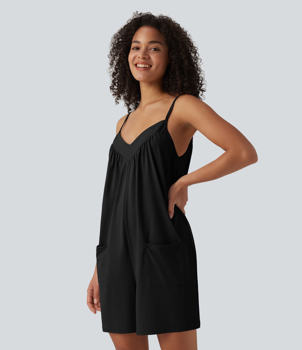 Combishort casual col V avec poches