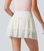 Jupe casual 2-en-1 à volants taille haute avec cordon de serrage et dentelle
