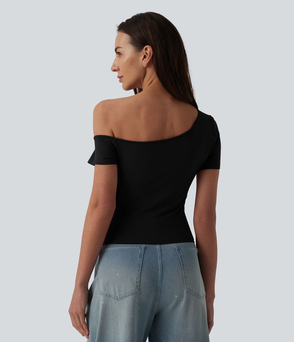 T-shirt décontracté asymétrique manches courtes