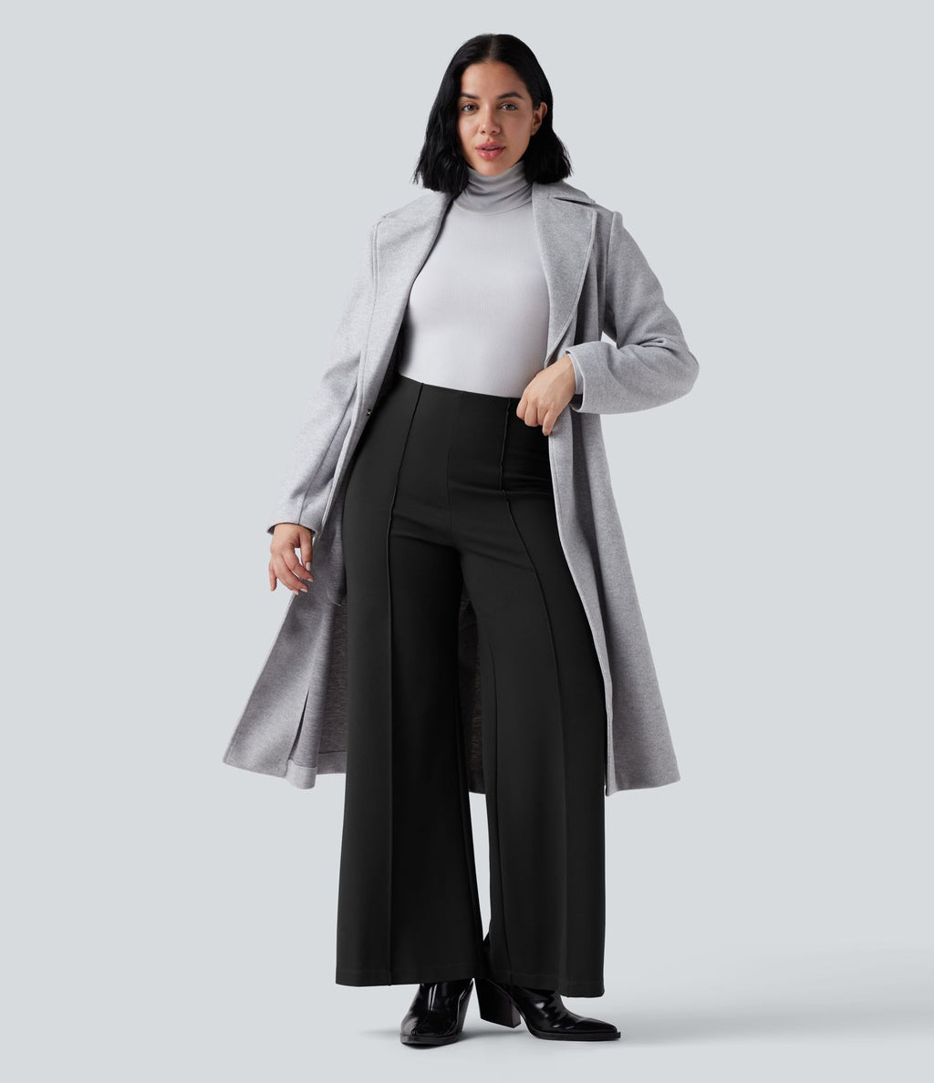 Pantalon tailleur évasé ample taille haute en ponte roma résistant
