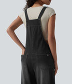 Salopette denim Halara Flex™ col carré effet délavé avec poches