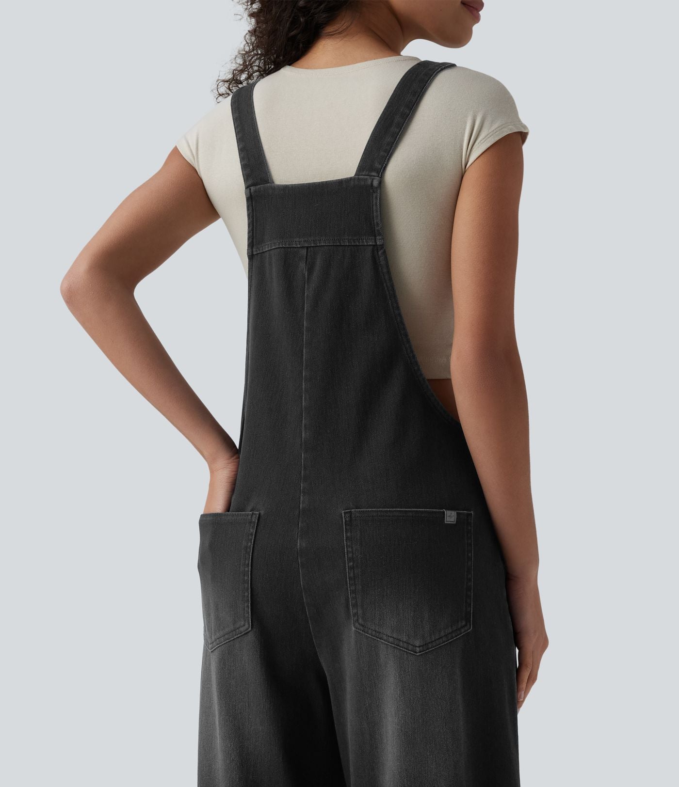 Salopette denim Halara Flex™ col carré effet délavé avec poches