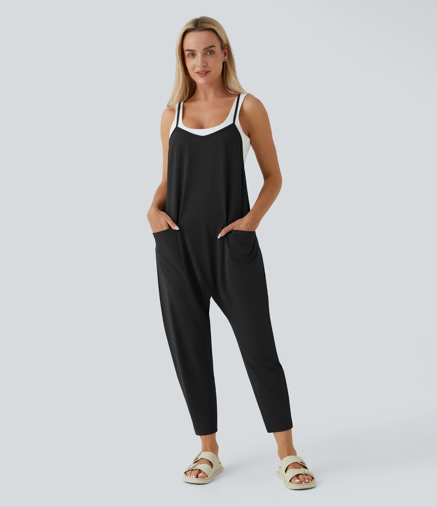 Combinaison Casual à Jambes Fuselées Chevilles Lâche Dos Nu Poches Multiples