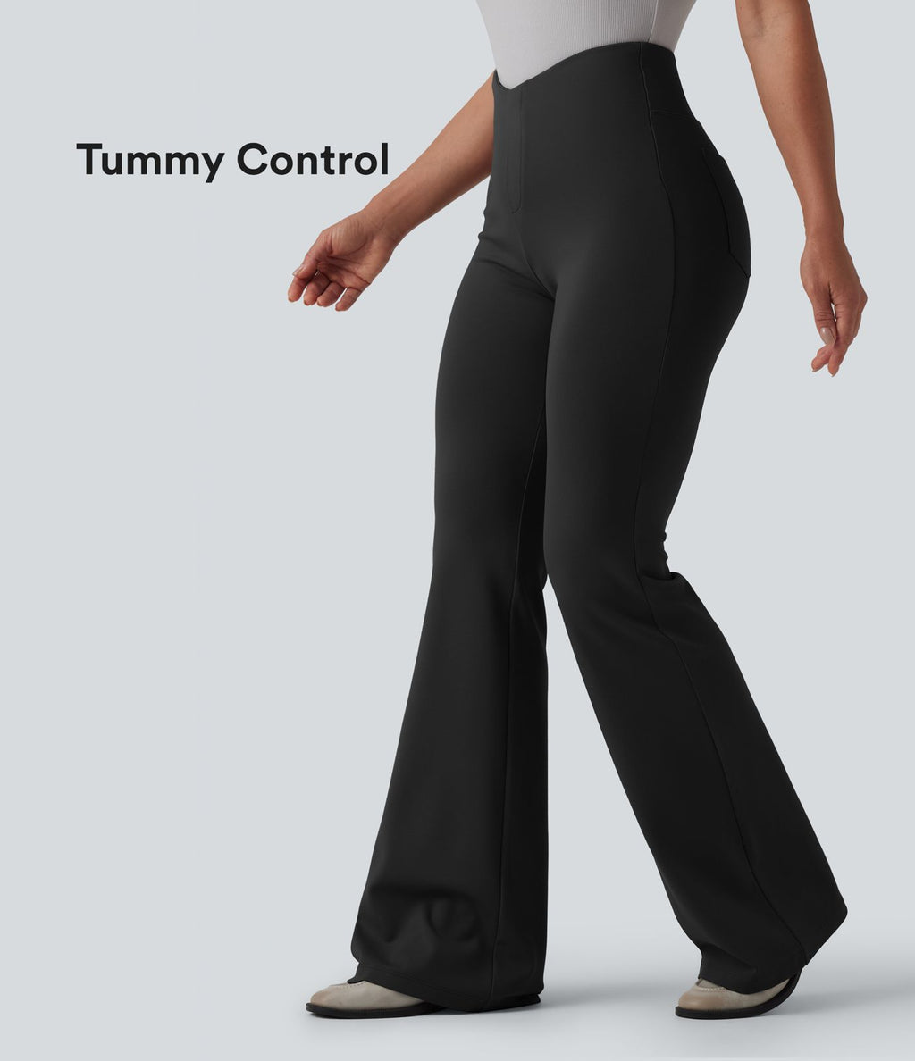 Pantalon évasé décontracté taille haute gainant en V avec poches