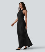 Robe longue côtelée à dos nageur, brassière intégrée et poches