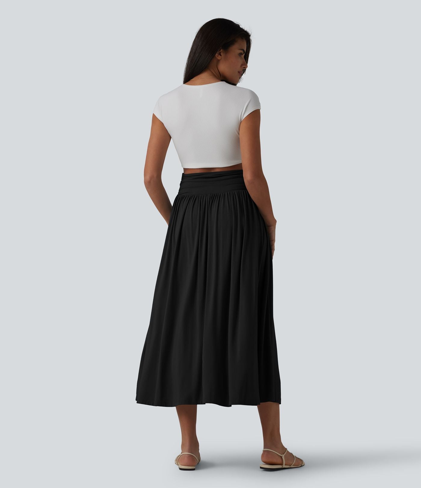 Robe midi casual bustier fluide avec détail froncé