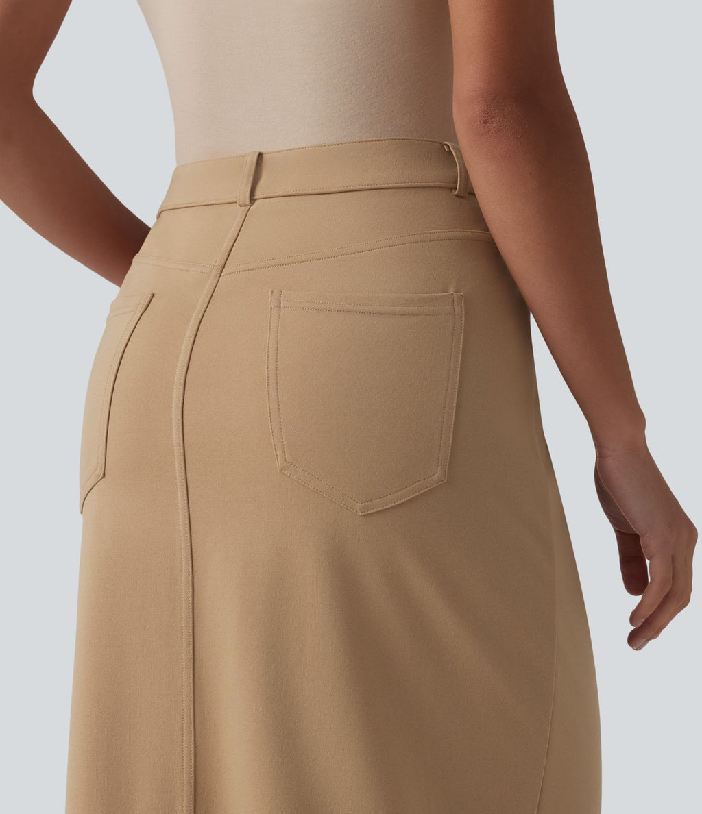 Jupe crayon midi tailleur asymétrique taille moyenne fendue avec poches