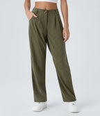 Pantalon en velours côtelé décontracté taille moyenne avec poches latérales