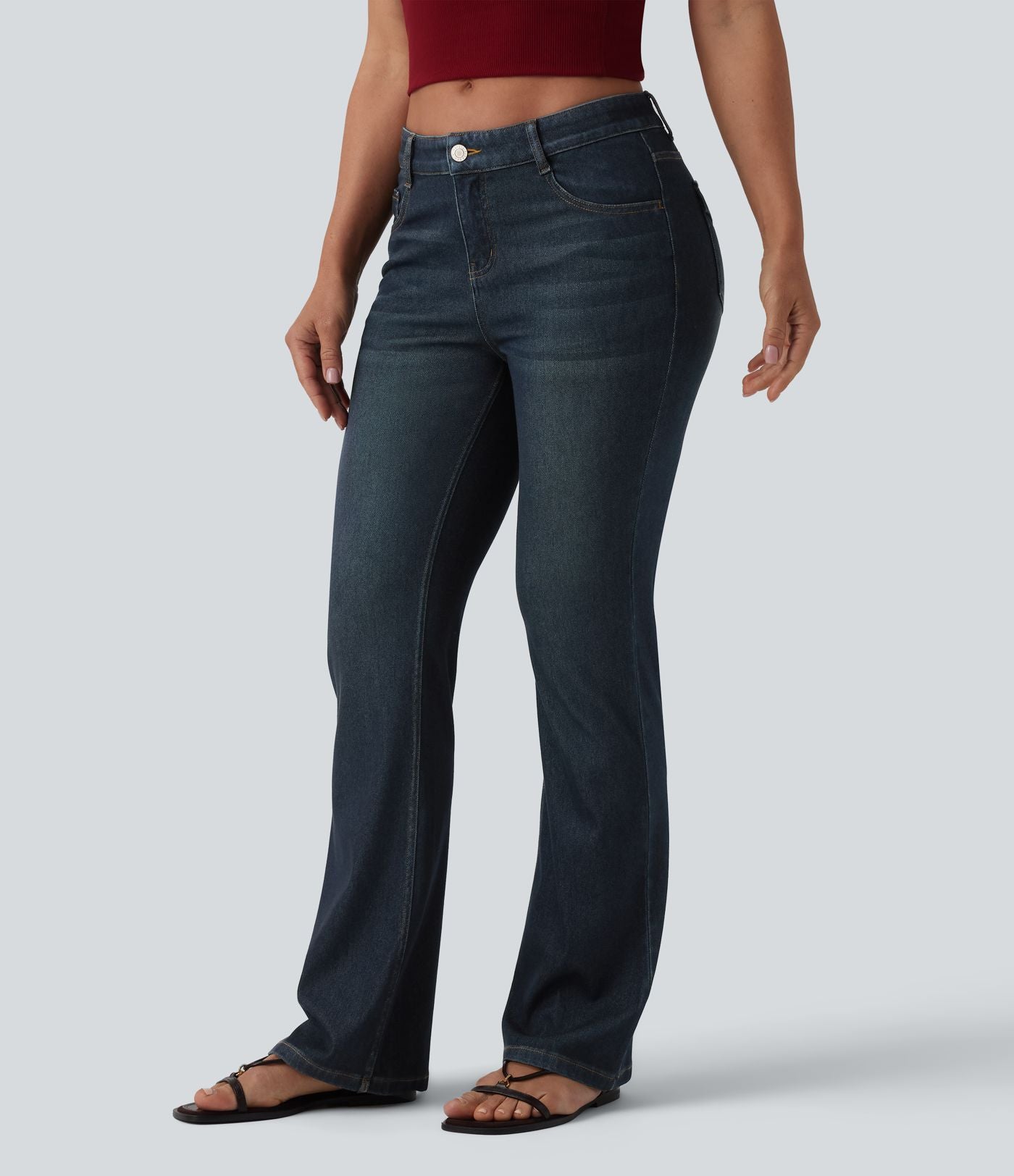 Halara Flex™ Jean bootcut casual taille basse en lyocell drapé, avec poches