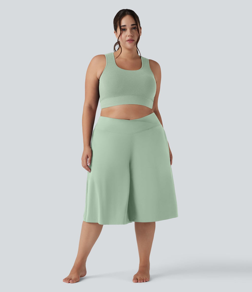 Pantalon corsaire grande taille large SoftlyZero™ Airy taille haute croisée effet frais InstantCool avec poches