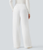 Pantalon jogging tailleur polaire coupe droite taille haute avec poches