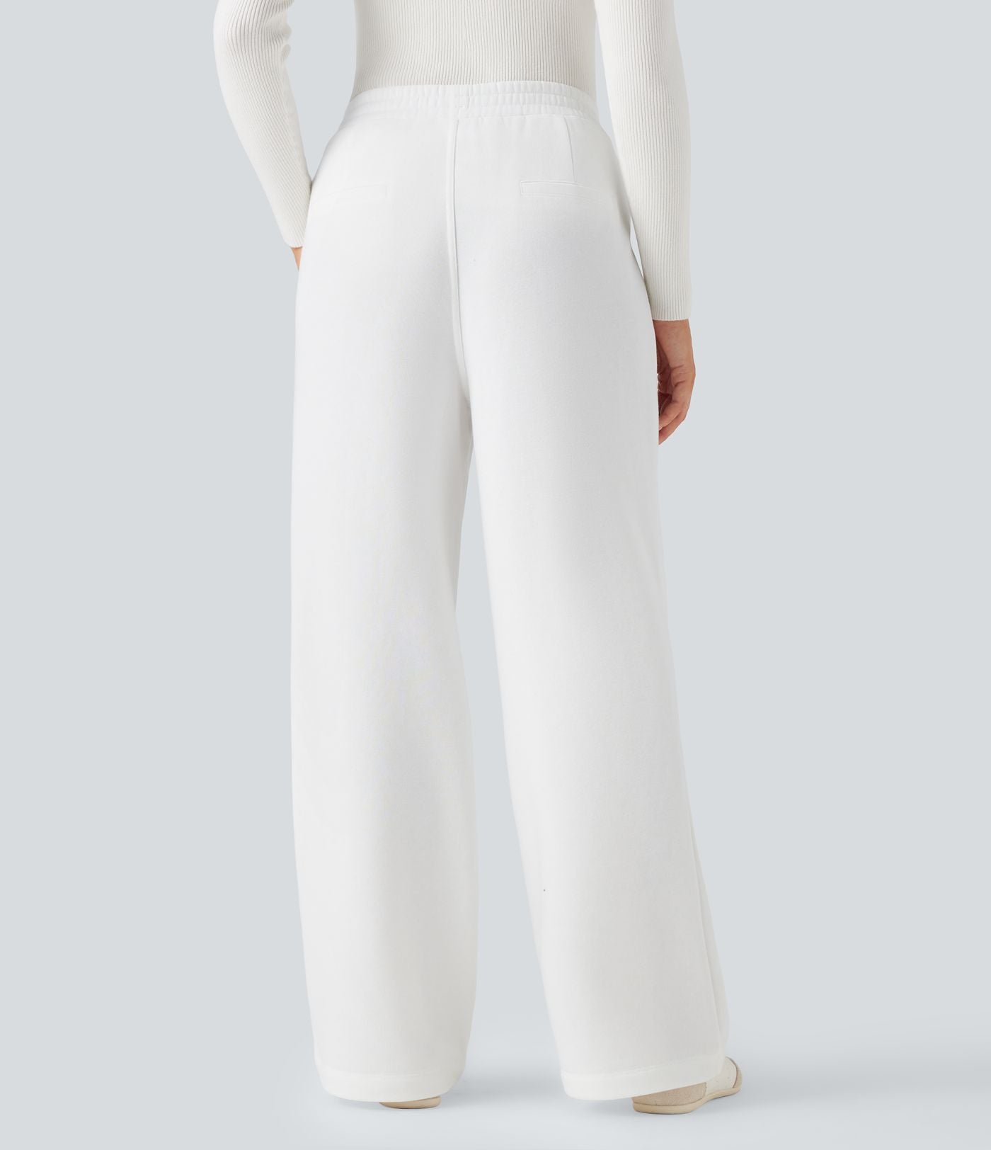 Pantalon jogging tailleur polaire coupe droite taille haute avec poches