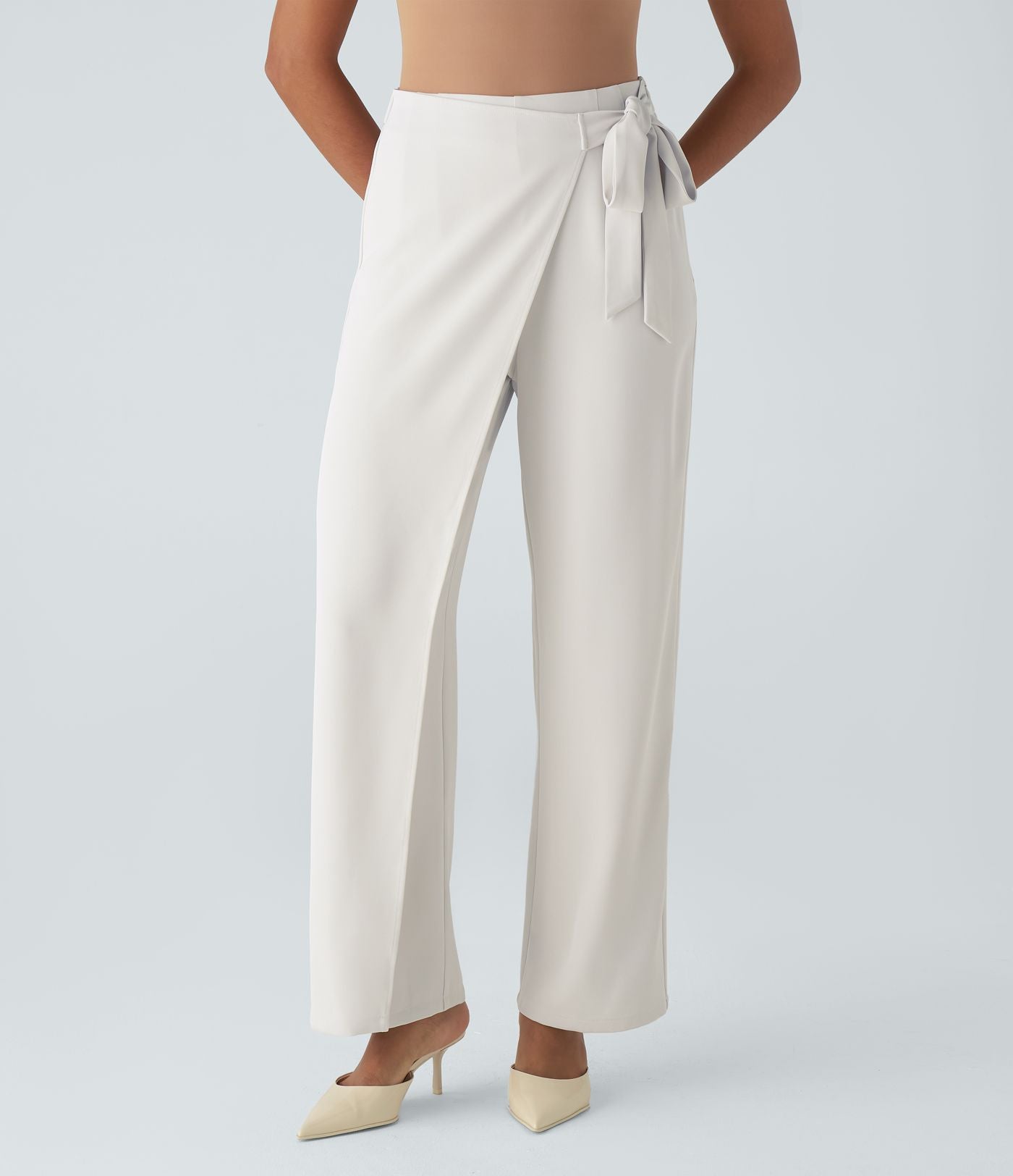 Pantalon Tailleur Large Fluide Taille Haute Fermeture Éclair Invisible
