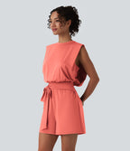Combishort décontracté col rond sans manches effet frais InstantCool avec nœud frontal et poches, accès facile Easy Peasy, protection solaire UPF50+