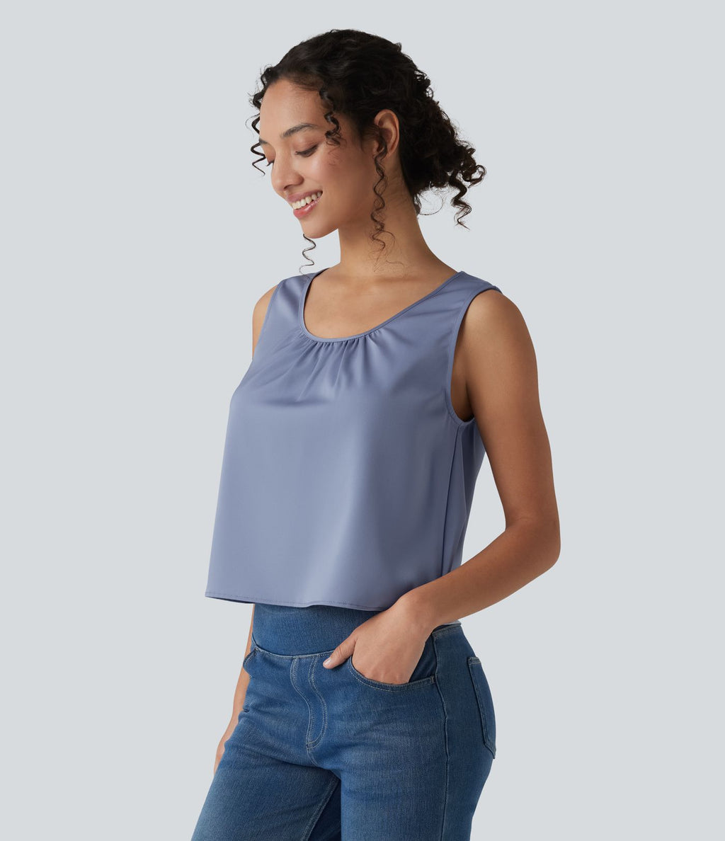 Débardeur casual satin col rond échancré