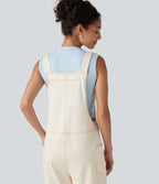 Salopette en jean Halara Flex™ col V délavée décontractée à ourlet roulotté avec poches