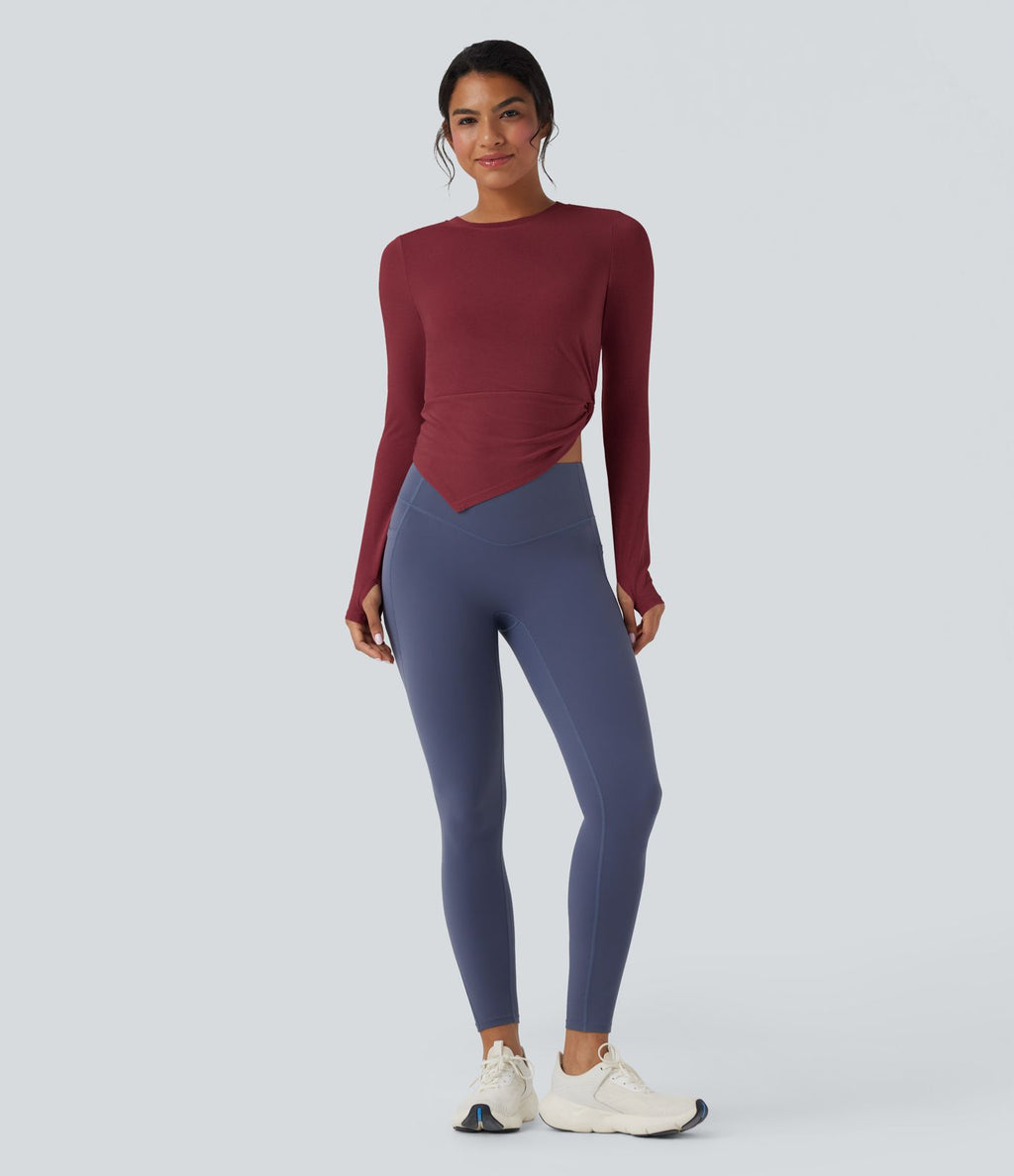 Haut de sport yoga asymétrique séchage rapide manches longues avec trous pouces