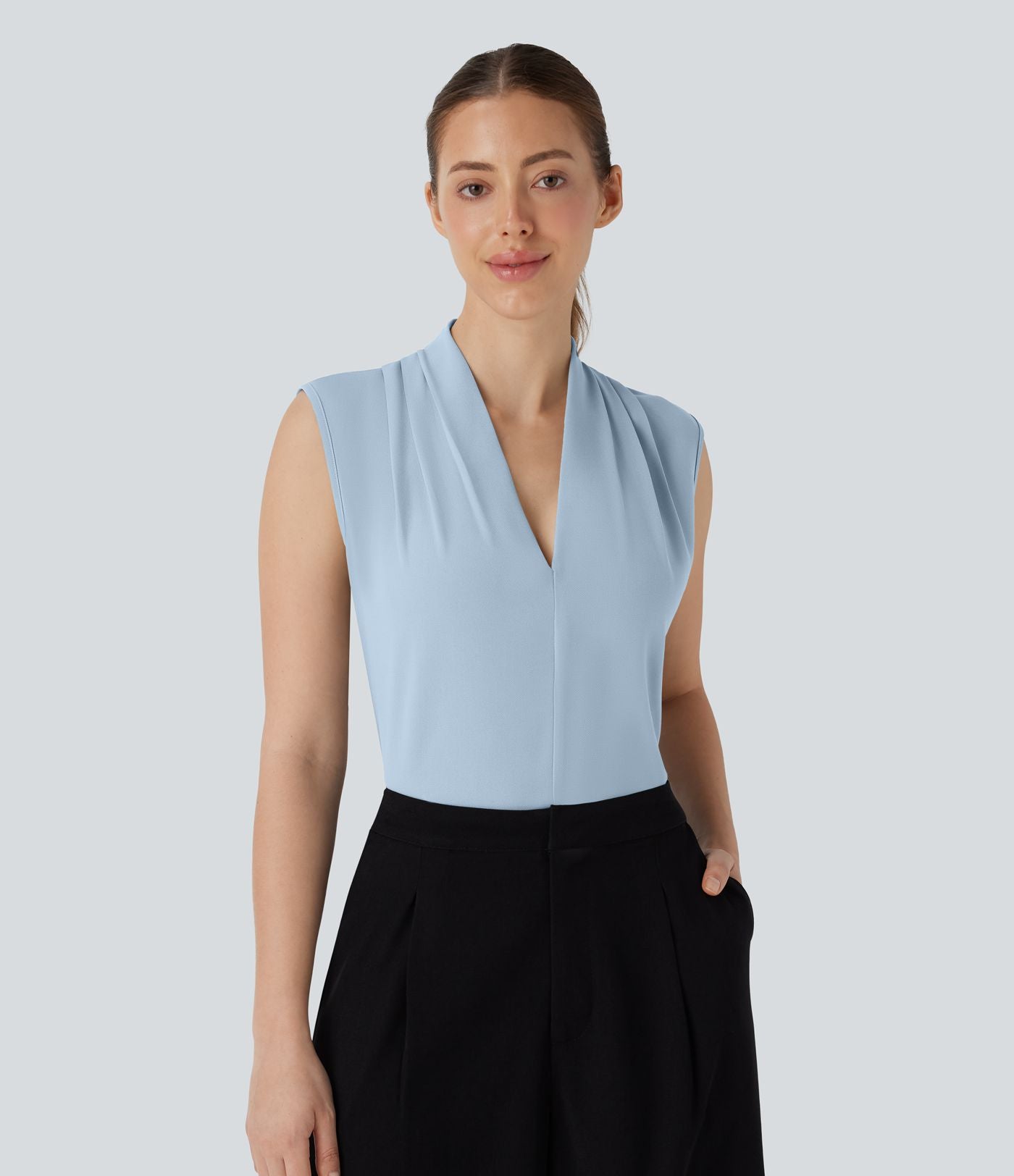 Blouse sans manches col V pour le bureau