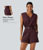 Combishort SoftlyZero™ Airy effet frais InstantCool sans manches à col V avec ceinture, poches et protection solaire UPF50+ avec accès facile Easy Peasy