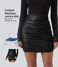 Jupe mini moulante 2-en-1 en molleton et tissu enduit taille haute gainante avec fronces et ourlet arrondi - Longueur plus longue