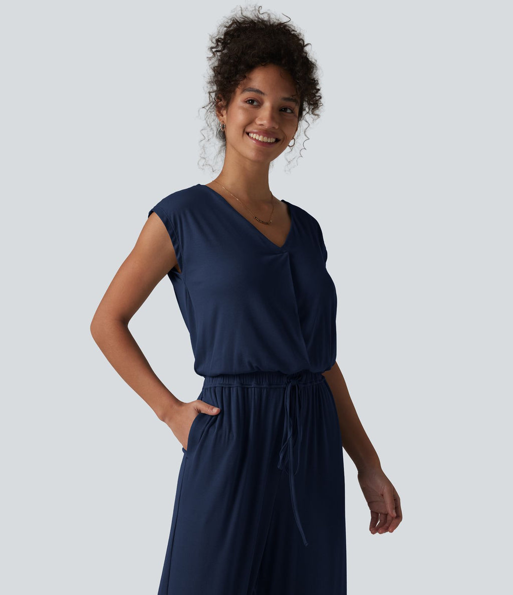 Combinaison casual sans manches col V cordon de serrage avec poches - Easy Peasy