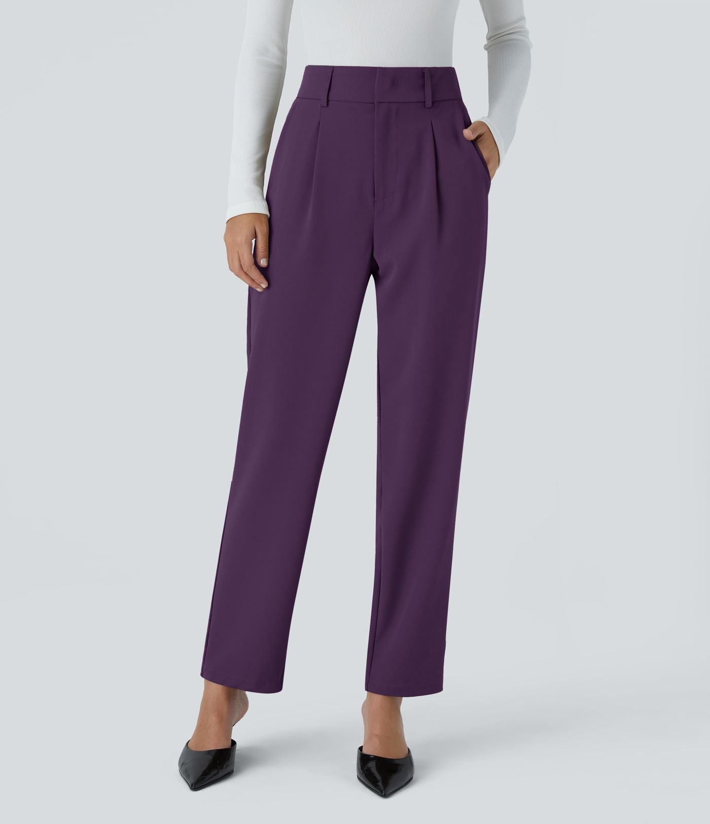 Pantalon tailleur Halara Flex™ fuselé uni, taille haute, avec poches