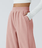 Pantalon velours côtelé de jogging décontracté à taille haute avec poches latérales