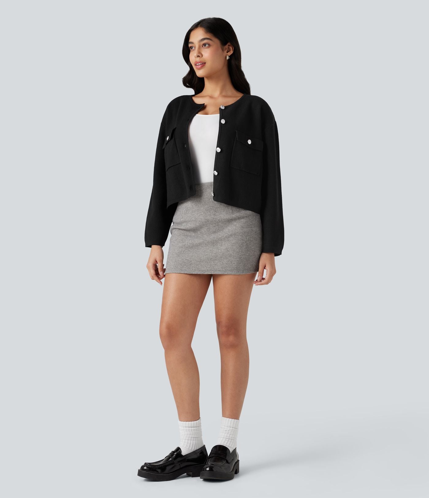 Cardigan col rond manches longues avec poches