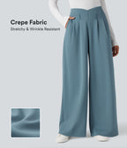 Pantalon tailleur large taille haute en crêpe avec poches Halara Flex™
