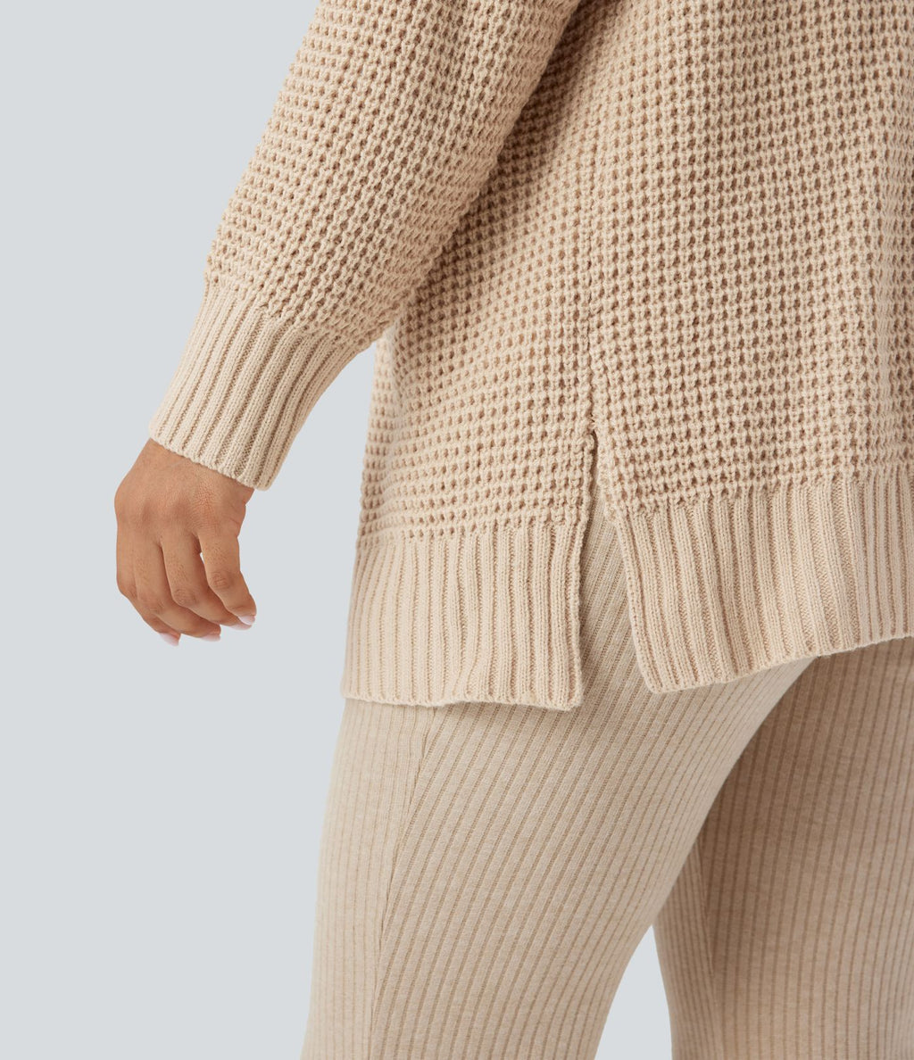 Cardigan décontracté gaufré manches longues avec poches