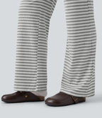 Pantalon évasé rayé taille basse à rabat