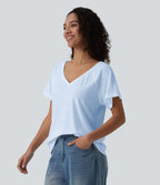 T-shirt casual col V manches raglan courtes coupe ample
