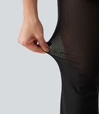 Legging de danse flare Breezeful™ 2-en-1 avec jupe plissée, taille haute, mesh contrasté, séchage rapide et poches